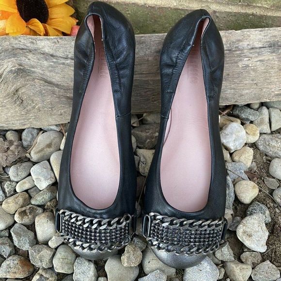 Joy & Peace Ballet Black/ Pewter Leather Chains Driving Flats Shoe Size US 6 - Picture 2 of 8